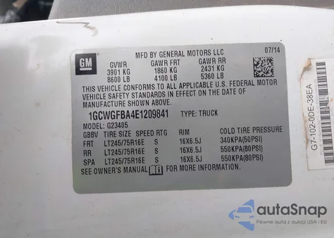 2014 Chevrolet Express 2500 Work Van from USA, damaged, VIN 1GCWGFBA4E1209841